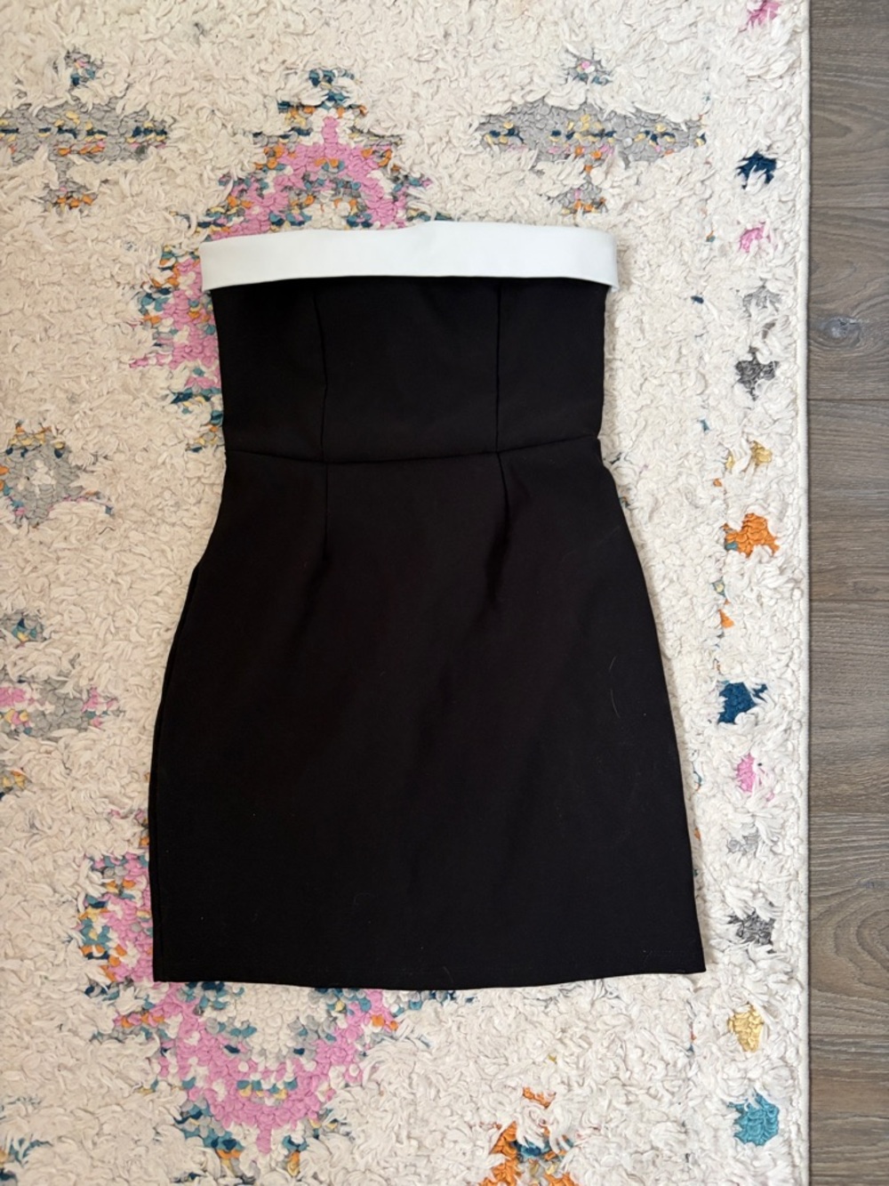Edikted Strapless Black Dress with White Trim